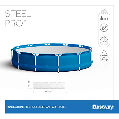 Bestway Steel Pro 13’ Pool, Above Ground Swimming Pool Set, Includes Filter Pump, Kids and Adults Round Garden Pool, Blue