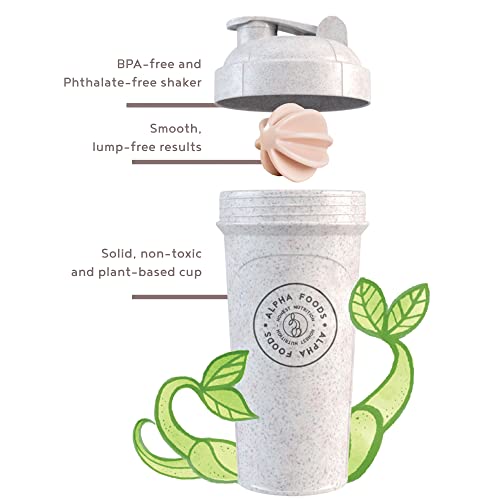 Alpha Foods Protein Shaker Bottle 700 ml - Made from Renewable Plant Materials - Premium Mixing Function for Super Creamy Fitness Protein Shakes - Shaker Ball to Prevent Lumps - Protein Shake Cup