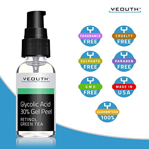 Glycolic Acid Gel Peel for Face, Gentle Skin Exfoliator with Retinol Serum & Green Tea, Skincare for Wrinkles, Dark Spot, Acne & Scar, Face Care for Men & Women by YEOUTH