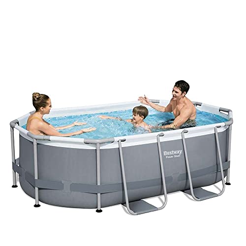 Bestway Power Steel Above Ground Pool, Swimming Pool Set With Filter Pump and ChemConnect Dispenser, Grey, 10 ft