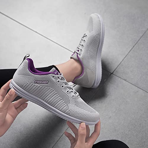 TEELONG Women Slip On Loafers Sports Runing Shoes Breathable Mesh Fashion Outdoor Sneakers Women Shoes Lace-Up Women's Sneakers Grey