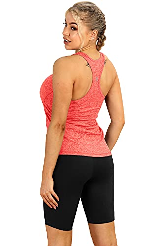 icyzone Workout Running Tank Top for Women - Racerback Yoga Tops Exercise Gym Shirts 3-Pack (XXL, Black/Granite/Orange)