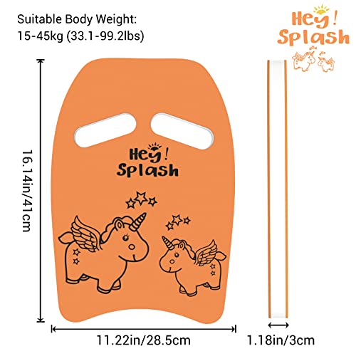 HeySplash Swim Kickboard for Kids, Swimming Training Kickboard, Cute Pattern Swim Training Aid for Children, Pool Exercise Equipments for Beginning Swimmers Safety Swim Board Auxiliary - Orange