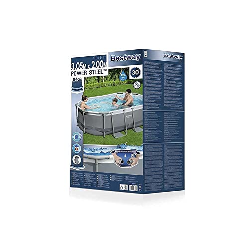 Bestway Power Steel Above Ground Pool, Swimming Pool Set With Filter Pump and ChemConnect Dispenser, Grey, 10 ft