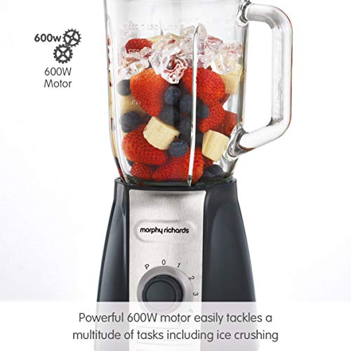 Morphy Richards 403010 Jug Blender with Ice Crusher Blades Inspire Kitchen Confidence, Glass, 600 W, 1.5 liters, Grey