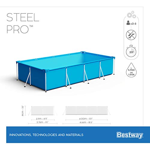 Bestway 56405 Steel Pro Family Pool - Steel Frame Swimming Pool - Blue, 400 x 211 x 81 cm