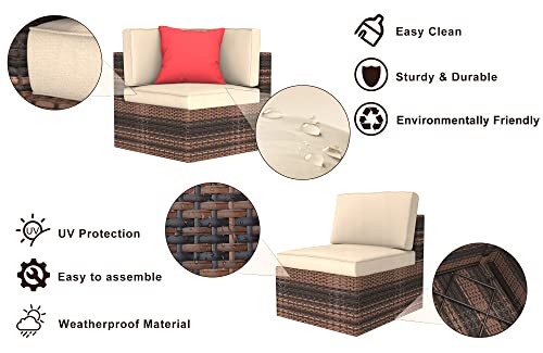 rattantree Garden Furniture Set with Cover, 6 Seats Patio Sofa Set with Coffee Table, All Weather Rattan Outdoor Sectional Corner Sofa for Porch, Backyard, Garden, Poolside, Balcony(Brown)