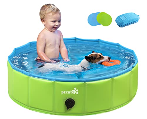 Pecute Dog/Kid Paddling Pool 80cm, Durable Foldable Dog Swimming Pool with Handle - Nonslip Pet Bathtub Children Kids Ball Pits Sandbox Bathing Pool for Garden Patio Bathroom(M: 31.5 x 7.8in)