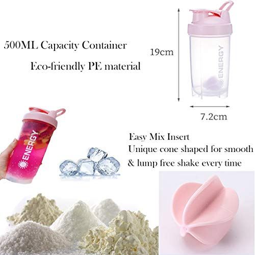 Protein Shaker Cup Sports Supplements Shakers with Mixer Ball Fitness Milkshake Portable Workout Water Cup 500 ml-Blue