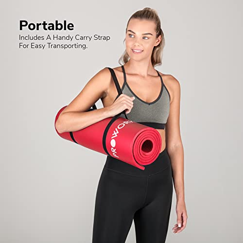 Proworks Yoga Mat, Eco Friendly NBR, Non-Slip Exercise Mat with Carry Strap for Yoga, Pilates, and Gymnastics - 183cm x 60cm x 1cm - Red