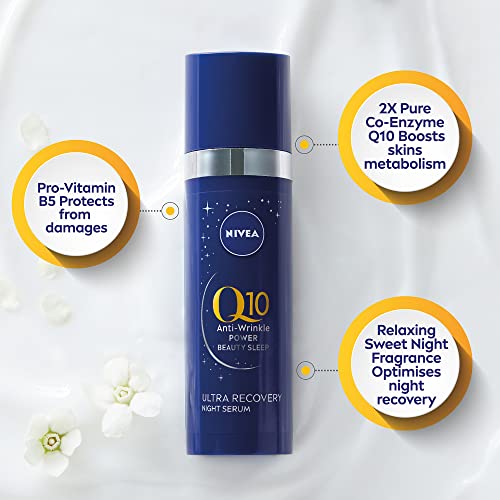 NIVEA Q10 Anti-Wrinkle Power Ultra Recovery Night Serum (30ml), Face Serum with Pro-vitamin B5 and Q10, For Deep Wrinkle Reduction and Firmer, Stronger Skin