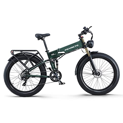 Ficyacto Electric Bike,48V16AH Battey, 26 * 4.0 Fat Tire Electric Bike, Shimano 8-Speed Mountain Ebike for Men (Green)