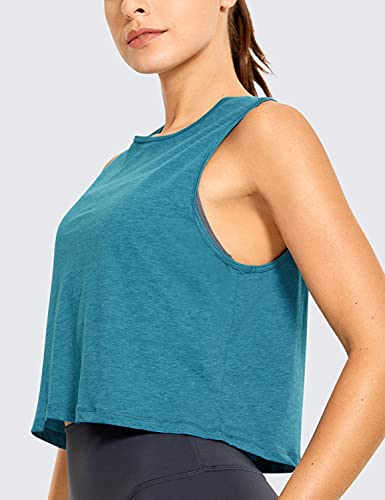 CRZ YOGA Pima Cotton Workout Tank Top for Women Open Back Activewear Crop Tops Exercise Yoga Shirts Kingfisher Heather 16