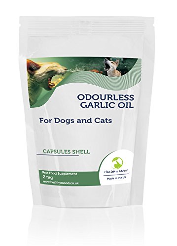 Odourless Garlic Oil 2mg for Dogs and Cats Pets Food Supplement 180 Capsules Reduced Levels of Anti-Social Garlic Breath Nutrition Supplements HEALTHY MOOD UK