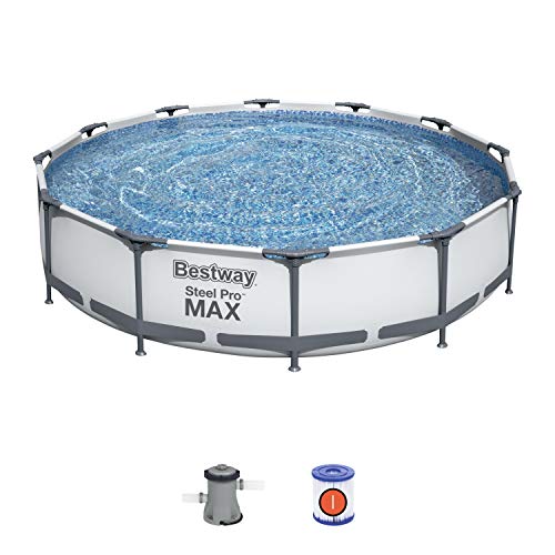 Bestway BW56416GB-21 Steel Pro Round Frame Swimming Pool with Filter Pump, Grey, 12 ft