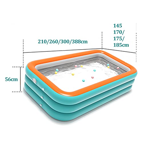 Thickened Paddling Pool Self-Inflatables 388x185x56cm Family Rectangle Deep Inflatables Above Ground Swimming Pool for Gardens,Large Outdoor Pool for Adults Kids,for Garden Backyard(Size:300x175x56cm)