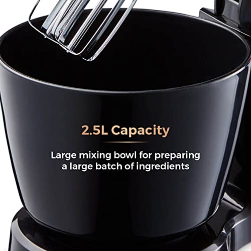 Tower T12039 Rose Gold 2-in-1 Hand & Stand Mixer, 2.5L, 300W, Black