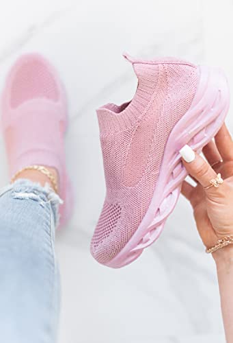 Ladies Running Fashion Trainers Shoes Womens Sport Slip ON Jogging Sneakers Size Pink