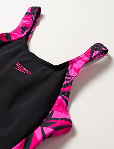 Speedo Girl's Hyperboom Splice Legsuit, Comfortable Fit, Extra Coverage and Movement, Black and Pink, 11-12 Years