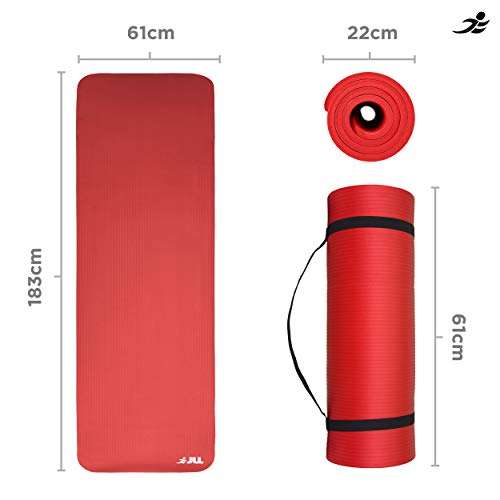 JLL Yoga Mat Extra Thick 15mm Non-Slip Pilates Workout (Red)