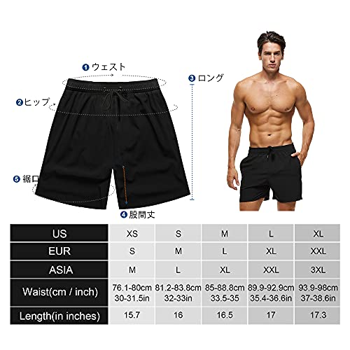 Arcweg Men's Swim Trunks Mens Board Shorts with Zipper Pockets Surfing Stretchy Beach Shorts Breathable Mesh Lining Quick Dry Black M(UK)