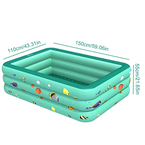 Paddling Pool, Inflatable Paddling Pools for Kids Cartoon Paddle Pool Small Swimming Pools for Gardens Outdoor Backyard Green 150CM