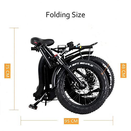 CMACEWHEEL Y20 Adult Electric Bicycle 20 Inch Wheel Folding E-bike Mountain Bike 4.0 Fat Tire Snow Bike (Plus Bag, 15Ah)