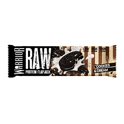 Warrior, Raw Protein Flapjacks - 12 Bars x 75g Each - Packed with 21g of Protein (Cookies & Cream)