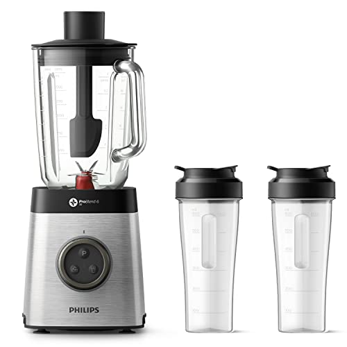 Philips Domestic Appliances Avance Collection High-Speed Blender, 1400W, ProBlend 6 3D Technology, 2L Glass Jar, 2 Extra Tumbler Jars, HR3655/01