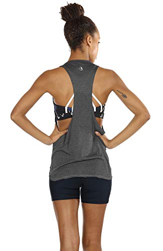 icyzone Women's Workout Tank Top Loose Fit - Muscle Tank Exercise Gym Yoga Tops Running Athletic Shirts (S, Charcoal)