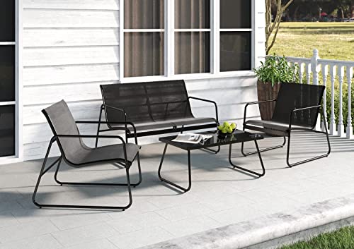 Grand patio Garden Furniture Sets 4 Pieces, Garden Table and Chairs, Textilene Material, Waterproof, Breathable, Patio Conversation Sets for Outdoor, Backyard, Poolside (Black)