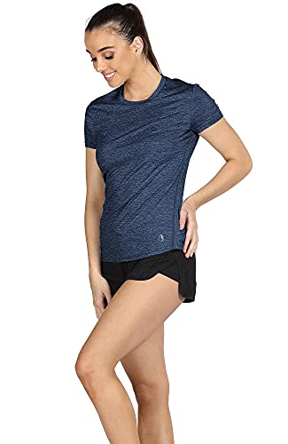 icyzone Women's Workout Running T-Shirt Activewear Yoga Gym Short Sleeve Tops Sports Shirts, 3-Pack (L, Royal Blue/Purple/Charcoal)