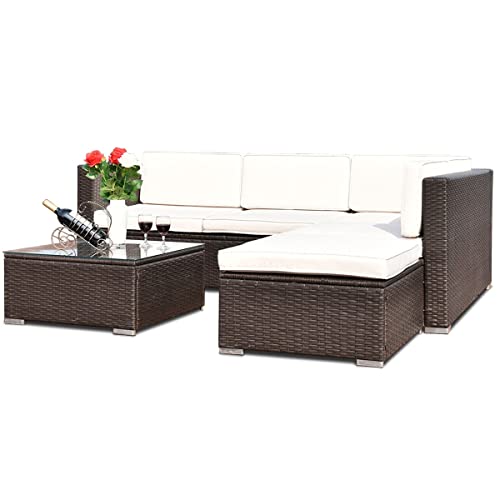 4 PCS Outdoor Patio Rattan Wicker Furniture Set Cushioned Yard Garden Coffee Table Loveseat