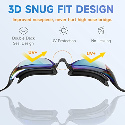 RIOROO Swimming Goggles, Swim Goggles for Adult Men Women Youth No Leaking Anti-fog UV Protection, Anti-glare Swim Goggles,for Triathlon Swim Goggles Other Summer Sports