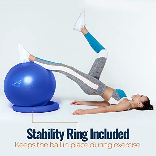 Yoga Ball Chair - Exercise Ball & Stability Ring. For Pregnancy, Balance, Pilates or Birthing Therapy. Use at Office, Gym or Home. Anti-Burst and Anti-Slip Premium Grade (65cm, Regal Blue)