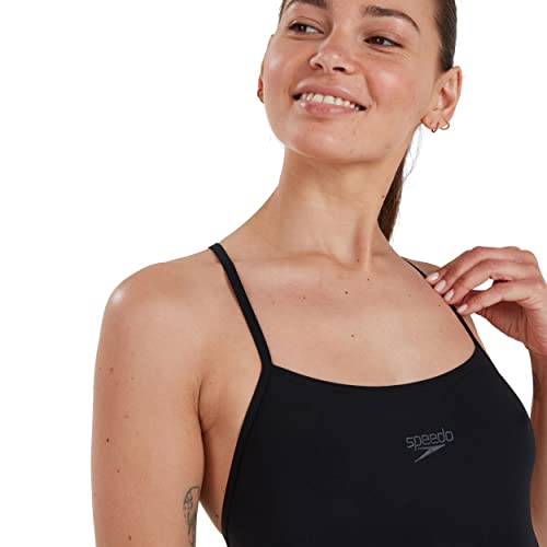 Speedo Women's ECO Endurance+ Thinstrap 1 Piece Swimsuit, Comfortable, Classic Design, Extra Flexibility, Black, 34