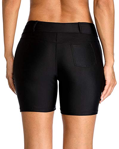 Charmo Women's Long Swimming Shorts Sport Swim Jammer Boyleg Surfing Swim Bottoms Black M