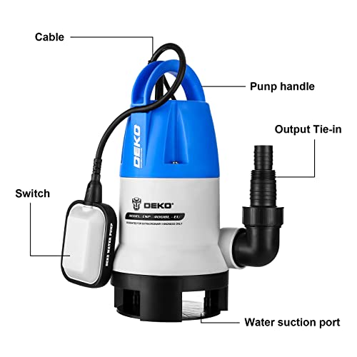 DEKO 400W 8000L/H Portable Submersible Pump with Float Switch,Clean/Dirty Water Removal Drain Pump for Swimming Pool Garden Tub Pond Flood Drain (BLUE-400W)