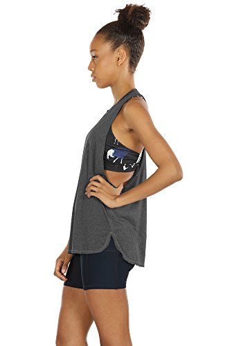 icyzone Women's Workout Tank Top Loose Fit - Muscle Tank Exercise Gym Yoga Tops Running Athletic Shirts (S, Charcoal)