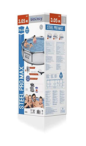 Bestway BW56408GB Steel Pro Max Swimming Pool with Pump, Blue, 10 ft x 30-Inch Round Frame Swimming Pool with Filter Pump, 4678 liters, Steel Pro Max, 30 Inch Deep, 10 ft