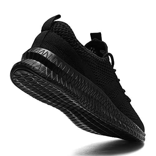 Tvtaop Mens Trainers Road Running Shoes Sneaker Gym Athletic Breathable Outdoor Sports Tennis Fitness Non Slip Lightweight Comfortable Casual Walking Shoes Black 9.5 UK