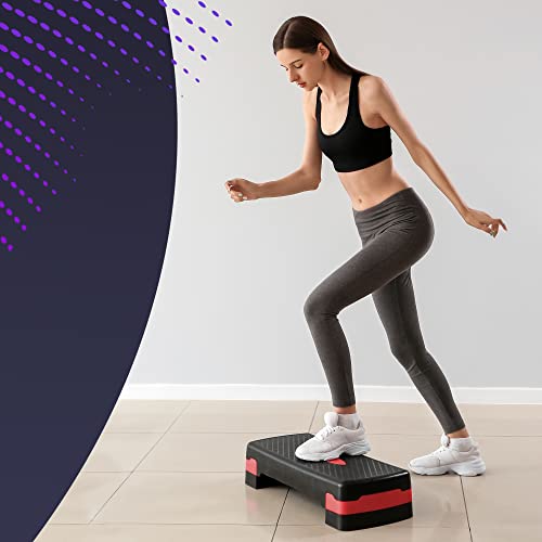 KAYMAN Exercise Steps – Fitness Stepper for Home & Gym, Suited for Aerobics, Cardio, Weights, Yoga, DVD Workout – Adjustable 2 Step Level Heights (10,15 cm) – Perfect Equipment for Fitness (Red)