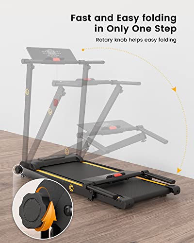 UREVO Folding Treadmill, 2.25HP Foldable Treadmill with 12 HIIT Modes, Compact Mini Treadmill for Home Office, Space Saving Small Treadmill with Large Running Area