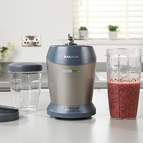 Salter EK2002V4SILVER NutriPro 1000 Blender Smoothie Maker Set, With Portable To Go Travel 800ml/1L Bottles and Lids, Healthy Juice Food Mixer Machine, Fruit/Vegetables/Soup/Milkshakes/Sauce, 1000W