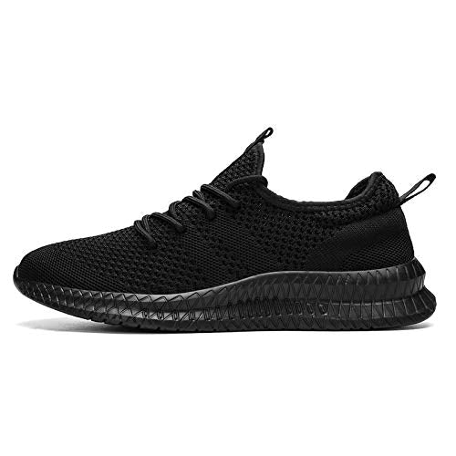 Tvtaop Mens Trainers Road Running Shoes Sneaker Gym Athletic Breathable Outdoor Sports Tennis Fitness Non Slip Lightweight Comfortable Casual Walking Shoes Black 9.5 UK