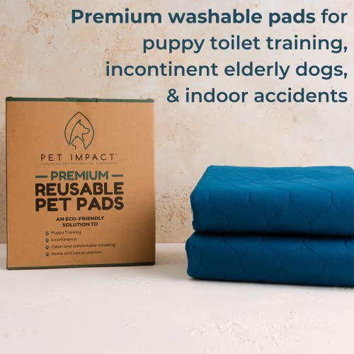 PET IMPACT Washable Puppy Pads, Dog Incontinence Pads, XL Reusable Dog Pee Pad and Puppy Training Pads, Easy Wash and Dry 2-Pad Box (Midnight Blue, 35"x32")