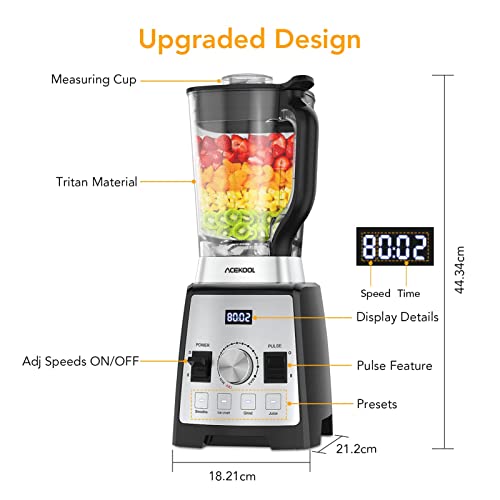 Blender Jug Smoothie Maker Electric BC2 Acekool Presets 2L Led Display Time Function Speed Control Ice Crusher BPA-free 1500W Low Voice 25,000 RPM