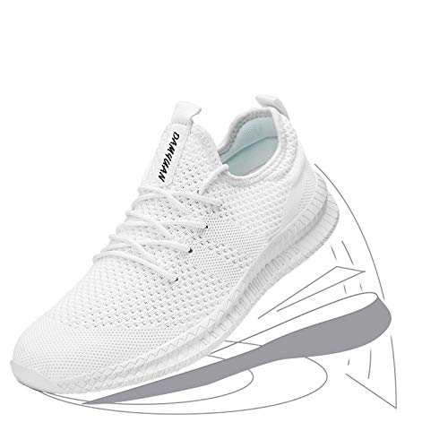 FUJEAK Women Running Shoes Walking Trainers Tennis Gym Work Fitness Sport Casual Daily Safety Outdoor Cycling Jogging Hiking Flat Athletic Lace-Up Shoes Fashion Sneakers White Size 5.5 UK