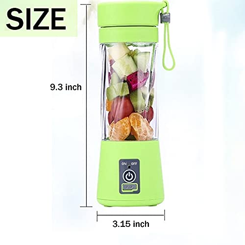 Portable Blender, Bottle for Smoothies and Shakes, Portable Smoothie Blender, Juicer Cup, Green 13Oz Personal Fruit Mini Blenders, USB Rechargeable Mixer With 6 Blades for Travel and Kitchen