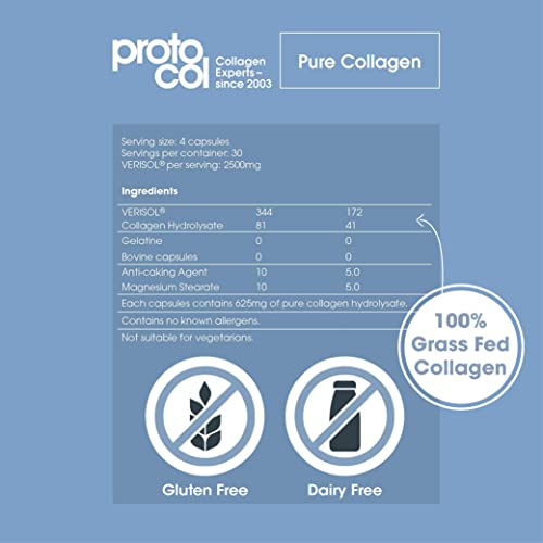 Proto-col Pure Collagen Supplement - Take as Capsules or Powder - Clinically Proven Hydrolysed Collagen, Boots Skin, Hair & Nails (2500mg) (120 Capsules)